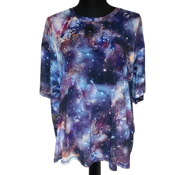 Torrid Relaxed Fit Galaxy Space Semi-Sheer Stretch Mesh Tee N0211 - Picture 2 of 7